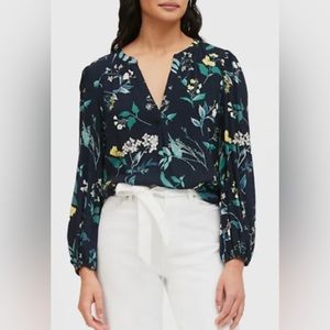 Banana Republic ECOVERO Puff-SleeveBlouse, Navy Floral, Viscose, X-Small